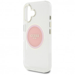 „Guess IML Metal Colored Circle Classic Logo MagSafe“ dėklas, skirtas iPhone 16 – rožinis