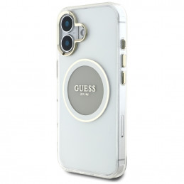 „Guess IML Metal Colored Circle Classic Logo MagSafe“ dėklas, skirtas iPhone 16 – pilkas