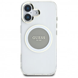 „Guess IML Metal Colored Circle Classic Logo MagSafe“ dėklas, skirtas iPhone 16 – pilkas