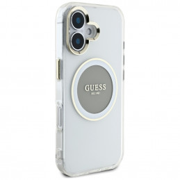 „Guess IML Metal Colored Circle Classic Logo MagSafe“ dėklas, skirtas iPhone 16 – pilkas