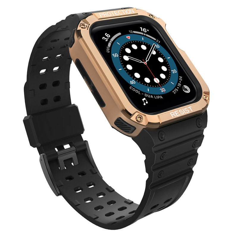 Apsauginė dirželio juostelė su dėklu Apple Watch 7/ 6/ 5/ 4/ 3/ 2/ SE (41/ 40/ 38mm) Šarvuotas laikrodžio dangtelis juod...