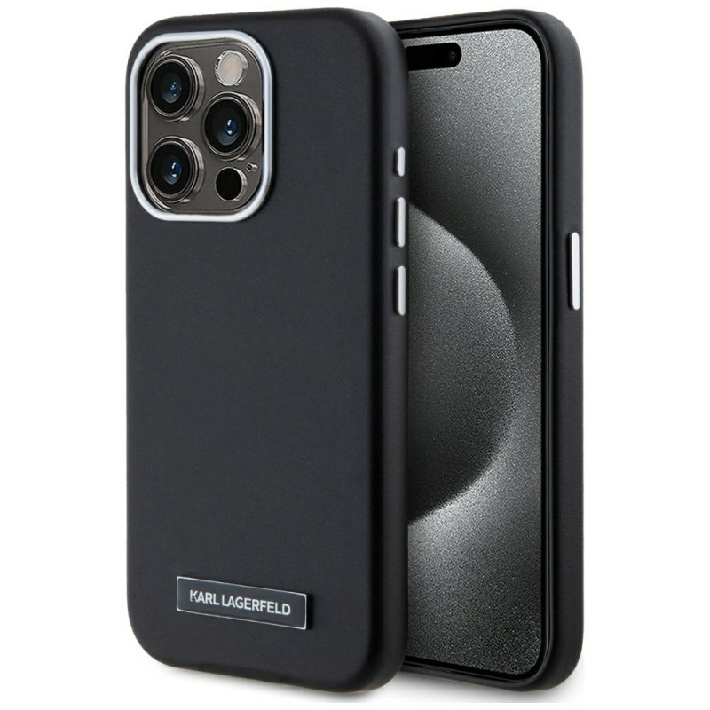 „Karl Lagerfeld FW Metal Plate MagSafe“ dėklas, skirtas „iPhone 15 Pro“ – juodas