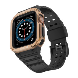 Apsauginė dirželio juostelė su dėklu Apple Watch 7/ 6/ 5/ 4/ 3/ 2/ SE (41/ 40/ 38mm) Šarvuotas laikrodžio dangtelis juod...