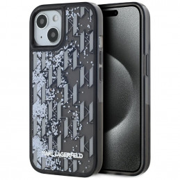 Karl Lagerfeld Liquide Glitter Monogram Gradient iPhone 15 dėklas – juodas