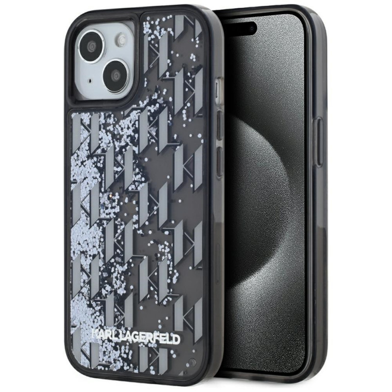 Karl Lagerfeld Liquide Glitter Monogram Gradient iPhone 15 dėklas – juodas