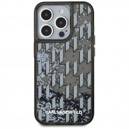 Karl Lagerfeld „Liquide Glitter Monogram Gradient“ dėklas, skirtas iPhone 15 Pro – juodas