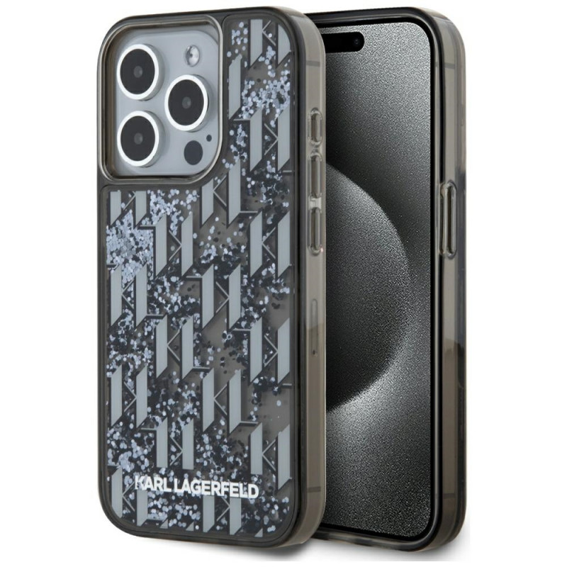 „Karl Lagerfeld“ „Liquide Glitter Monogram Gradient“ dėklas, skirtas „iPhone 15 Pro Max“ – juodas