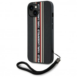 Karl Lagerfeld Saffiano Athleisure Stripes Cord iPhone 15 dėklas – raudonas