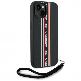 Karl Lagerfeld Saffiano Athleisure Stripes Cord iPhone 15 dėklas – raudonas