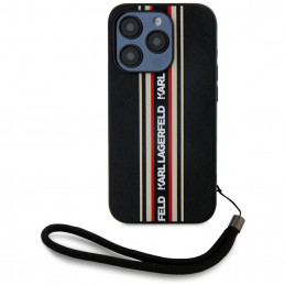 Karl Lagerfeld Saffiano Athleisure Stripes laidinis dėklas iPhone 15 Pro – raudonas