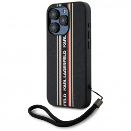 Karl Lagerfeld Saffiano Athleisure Stripes laidinis dėklas iPhone 15 Pro Max – raudonas