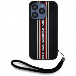 Karl Lagerfeld Saffiano Athleisure Stripes laidinis dėklas iPhone 15 Pro Max – raudonas