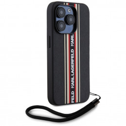 Karl Lagerfeld Saffiano Athleisure Stripes laidinis dėklas iPhone 15 Pro Max – raudonas