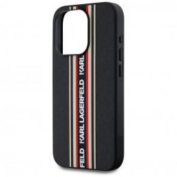 Karl Lagerfeld Saffiano Athleisure Stripes laidinis dėklas iPhone 15 Pro Max – raudonas