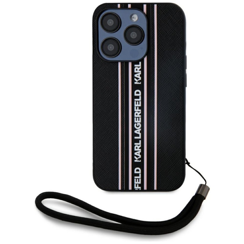 Karl Lagerfeld Saffiano Athleisure Stripes laidinis dėklas iPhone 15 Pro Max – rožinis