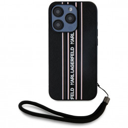 Karl Lagerfeld Saffiano Athleisure Stripes laidinis dėklas iPhone 15 Pro – rožinis