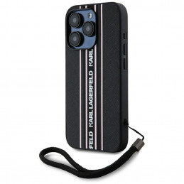Karl Lagerfeld Saffiano Athleisure Stripes laidinis dėklas iPhone 15 Pro – rožinis