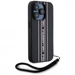 Karl Lagerfeld Saffiano Athleisure Stripes laidinis dėklas iPhone 15 Pro – rožinis