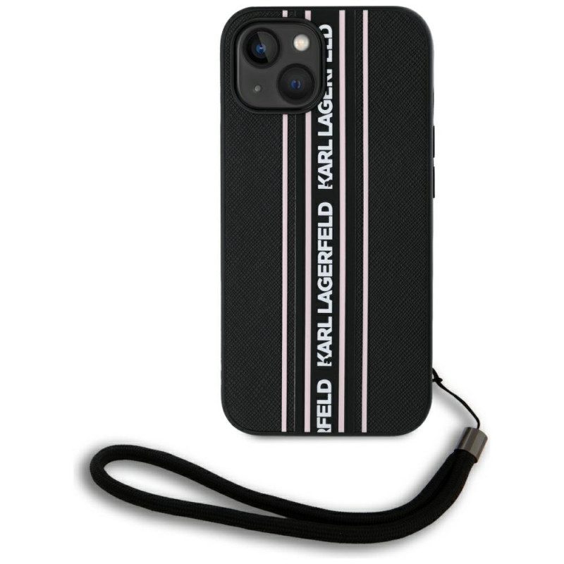 Karl Lagerfeld Saffiano Athleisure Stripes iPhone 15 dėklas – rožinis