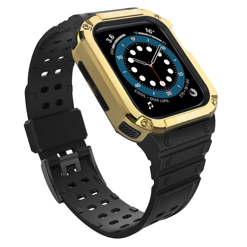 Apsauginė dirželio juosta su dėklu Apple Watch 7/ 6/ 5/ 4/ 3/ 2/ SE (41/ 40/ 38mm) Šarvuoto laikrodžio dėklas, juodas / ...