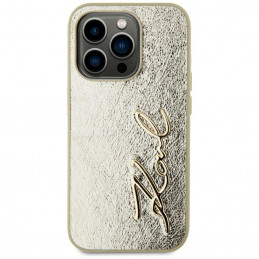 „Karl Lagerfeld“ raukšlėtas metalinis „Signature“ dėklas, skirtas „iPhone 15 Pro Max“ – auksinis