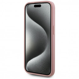 Karl Lagerfeld raukšlėtas metalinis „Signature“ dėklas, skirtas „iPhone 15 Pro“ – rožinis