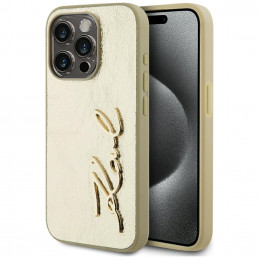 „Karl Lagerfeld“ raukšlėtas metalinis „iPhone 15 Pro“ dėklas – auksinis