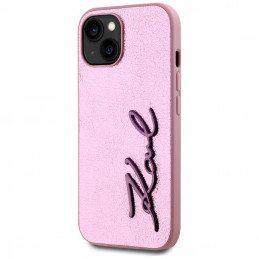 Karl Lagerfeld raukšlėto metalo „Signature“ iPhone 15 dėklas – rožinis