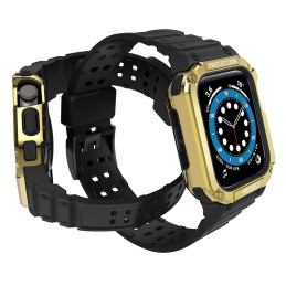 Apsauginė dirželio juosta su dėklu Apple Watch 7/ 6/ 5/ 4/ 3/ 2/ SE (41/ 40/ 38mm) Šarvuoto laikrodžio dėklas, juodas / ...