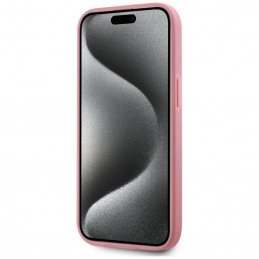 Karl Lagerfeld raukšlėto metalo „Signature“ iPhone 15 dėklas – rožinis