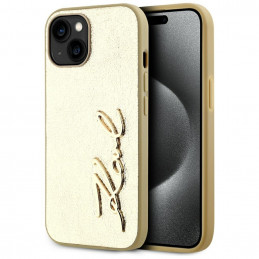 Karl Lagerfeld raukšlėto metalo „iPhone 15“ dėklas – auksinis