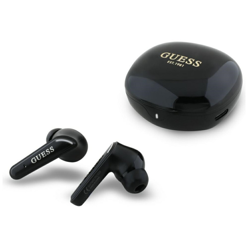 „Guess Flat Classic Logo“ galvanizuotos TWS ausinės – juodos