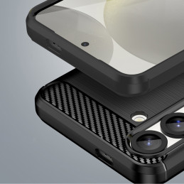 Lankstus silikoninis anglies pluošto dėklas, skirtas „Samsung Galaxy M06 5G“ - juodas