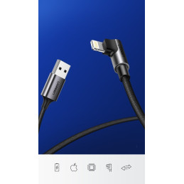 Ugreen US299 60521 kampinis Lightning / USB-A MFi kabelis 2,4A 1m - juodas