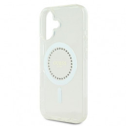 „Guess IML MagSafe“ dėklas su rhinestones elementais, skirtas „iPhone 16 Plus“ – baltas