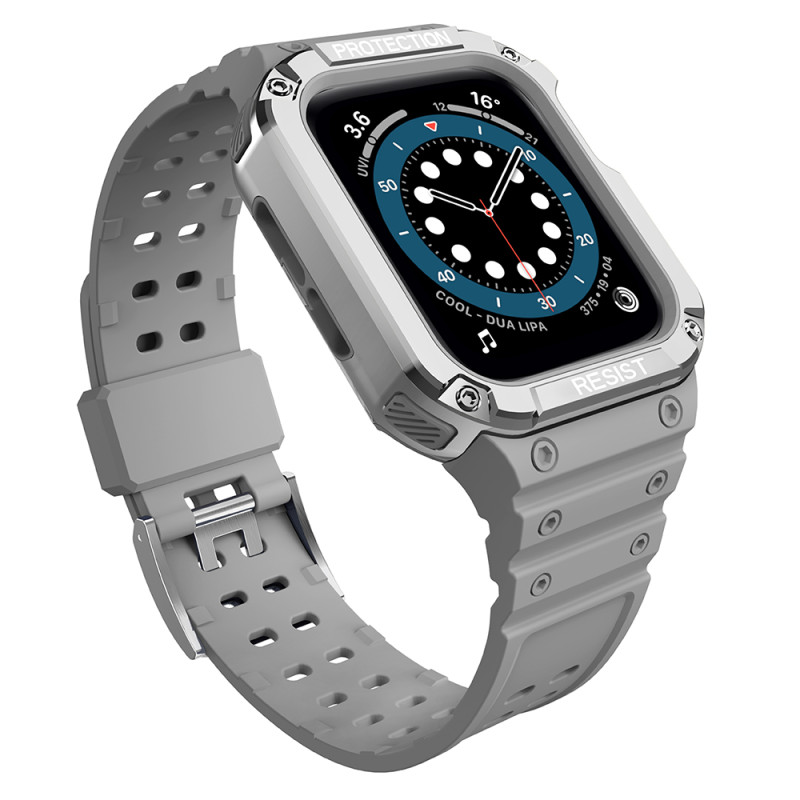 Apsauginė dirželio juostelė su dėklu Apple Watch 7/ 6/ 5/ 4/ 3/ 2/ SE (41/ 40/ 38mm) Šarvuoto laikrodžio dėklas, pilkas ...