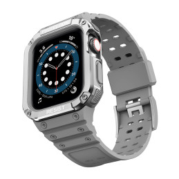 Apsauginė dirželio juostelė su dėklu Apple Watch 7/ 6/ 5/ 4/ 3/ 2/ SE (41/ 40/ 38mm) Šarvuoto laikrodžio dėklas, pilkas ...