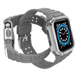 Apsauginė dirželio juostelė su dėklu Apple Watch 7/ 6/ 5/ 4/ 3/ 2/ SE (41/ 40/ 38mm) Šarvuoto laikrodžio dėklas, pilkas ...