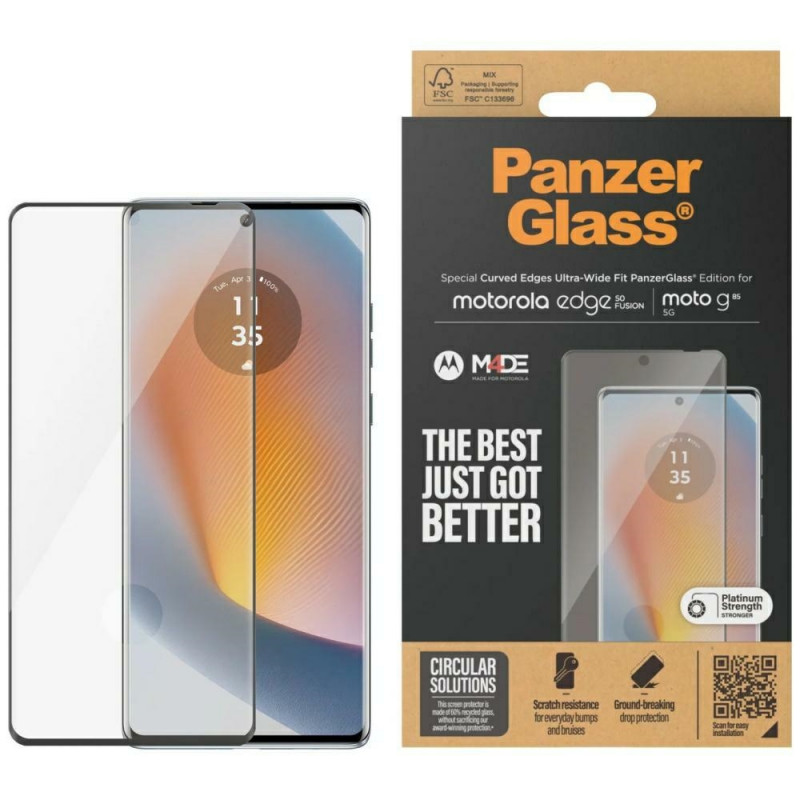 „PanzerGlass“ itin plataus profilio grūdintas stiklas, skirtas „Motorola Edge 50 Fusion“ / „Moto G85“