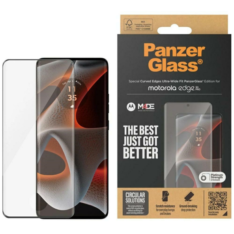 „PanzerGlass“ itin plataus kampo grūdintas stiklas, skirtas „Motorola Edge 50 Pro / 50 Ultra“.
