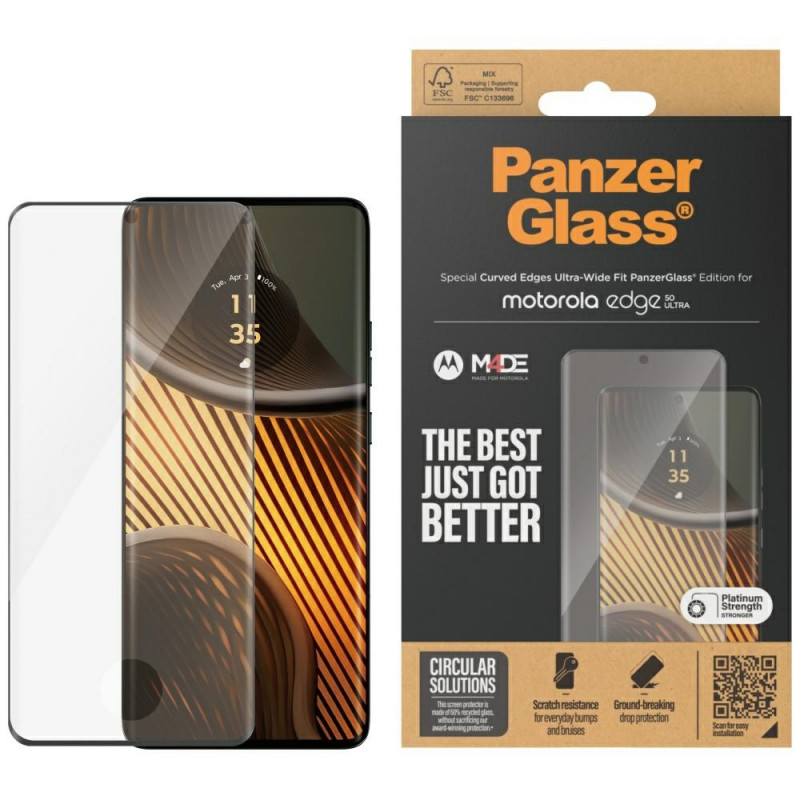 „PanzerGlass“ itin plataus tvirtinimo grūdintas stiklas, skirtas „Motorola Edge 50 Ultra“
