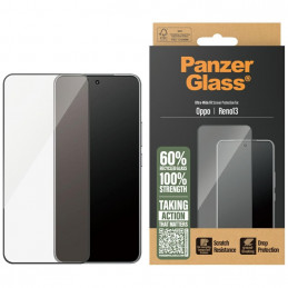 „PanzerGlass“ itin plataus grūdinto stiklo apsauginis stiklas su juodu rėmeliu, skirtas „Oppo Reno13“ telefonui