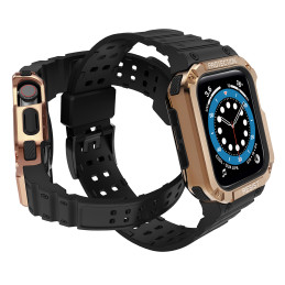 Apsauginė dirželio juostelė su dėklu Apple Watch 7/ 6/ 5/ 4/ 3/ 2/ SE (45/ 44/ 42mm) Šarvuoto laikrodžio dėklas, juodas ...