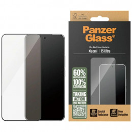 „PanzerGlass“ itin plataus tvirtinimo grūdintas stiklas su juodu rėmeliu, skirtas „Xiaomi 15 Ultra“