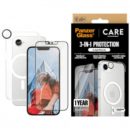 „CARE by PanzerGlass“ flagmaninis 3in1 dėklas + stiklas + objektyvas, skirtas „iPhone 16e“ – skaidrus