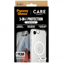 „CARE by PanzerGlass“ flagmaninis 3in1 dėklas + stiklas + objektyvas, skirtas „iPhone 16e“ – skaidrus