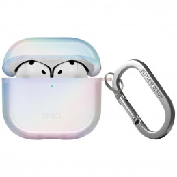 UNIQ Iridescia dėklas, skirtas AirPods 4 ausinėms, pakabinamas – holografinė balta spalva