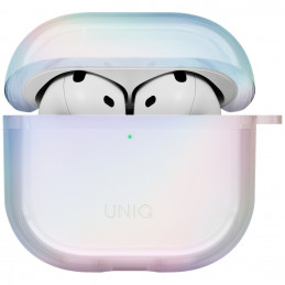 UNIQ Iridescia dėklas, skirtas AirPods 4 ausinėms, pakabinamas – holografinė balta spalva
