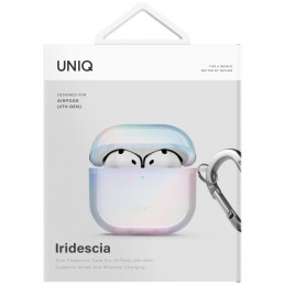 UNIQ Iridescia dėklas, skirtas AirPods 4 ausinėms, pakabinamas – holografinė balta spalva