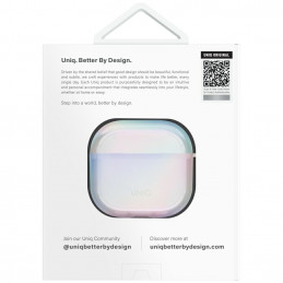 UNIQ Iridescia dėklas, skirtas AirPods 4 ausinėms, pakabinamas – holografinė balta spalva